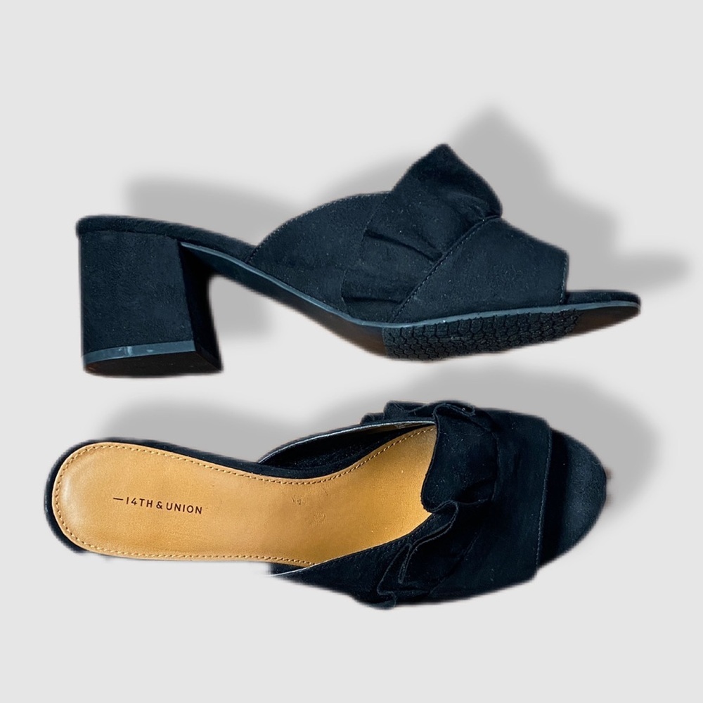 14th & Union Black Suede Mules - Picture 2 of 6